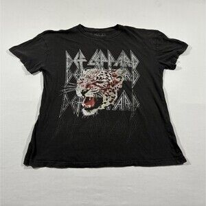 Def Leppard Band Tee T-Shirt Womens Black Short Sleeve Graphic Tee Sz L Flaw